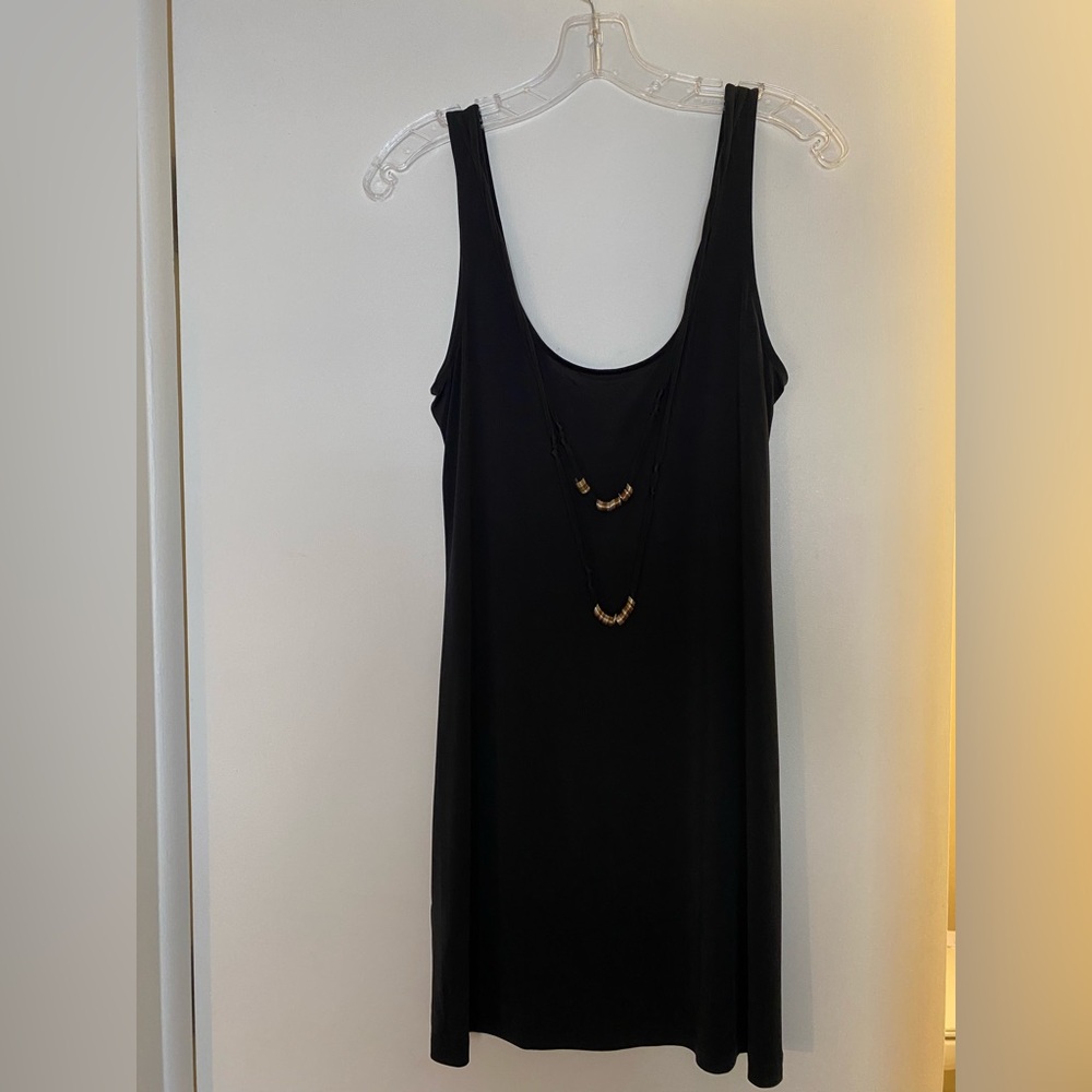 BCBGeneration Black Dress with Gold Necklace
